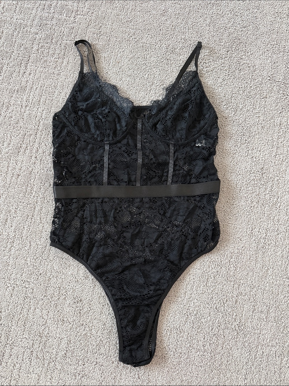 Black Lace Sheer Bodysuit with Elastic Waist - Women's Intimates